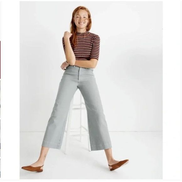 Madewell Tall Curvy Slim Emmett Wide-Leg Crop Pants Size 27 Blue High Rise - Picture 1 of 6